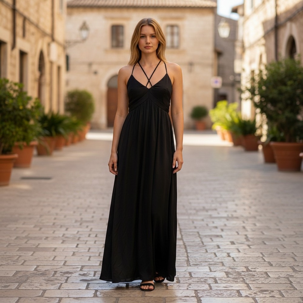 J.Crew Black Satin V-Neck Lace-Up Back Maxi Dress G3513 Womens 12 NEW
